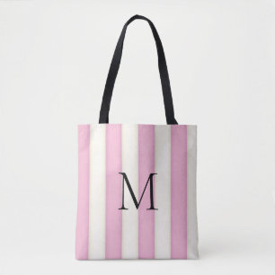 Rosa und Antiqu-weiße Streifen Monogramm Tasche