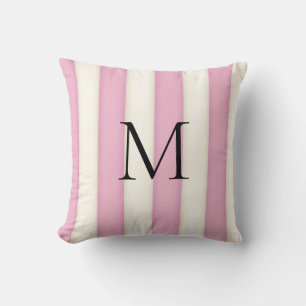 Rosa und Antique-Weiße Streifen Monogramm Kissen
