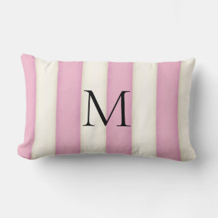 Rosa und Antique-Weiße Streifen Monogramm Lendenkissen