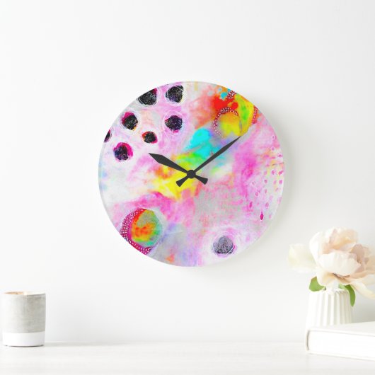 Rosa und Aqua Abstrakt Große Wanduhr (Zuhause)