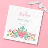 Rosa und Aqua-Blume mit Kreuzbaby Taufe Serviette