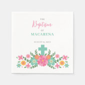 Rosa und Aqua-Blume mit Kreuzbaby Taufe Serviette (Vorderseite)