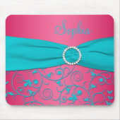 Rosa und Aqua Damask Mousepad (Vorne)