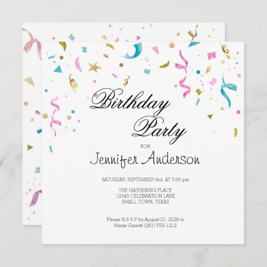 Rosa und Aqua Glitzer Confetti Einladung (Vorne/Hinten)