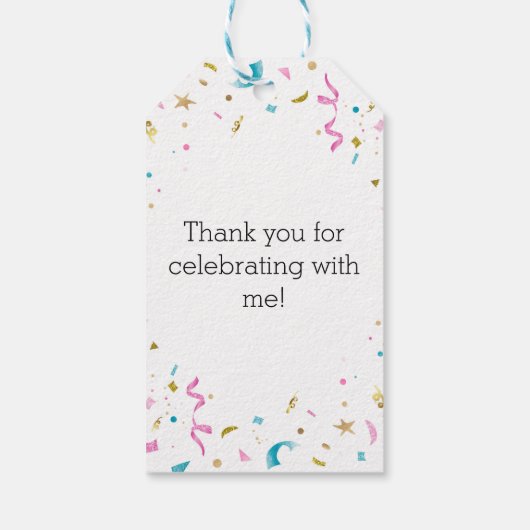 Rosa und Aqua Glitzer Confetti Geschenkanhänger (Rückseite)