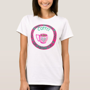 Rosa-und Aqua-Kaffee-Tasse Los-Sitz T - Shirt