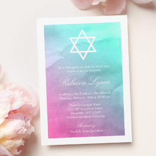 Rosa und Aqua Wasserfarbene Bat Mitzvah Einladunge Einladung
