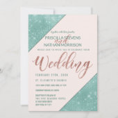 Rosa und Aquamarin Blue Imitats Glitzer Sequin Wed Einladung (Vorderseite)