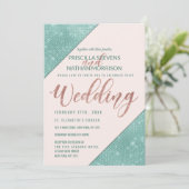 Rosa und Aquamarin Blue Imitats Glitzer Sequin Wed Einladung (Stehend Vorderseite)