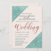 Rosa und Aquamarin Blue Imitats Glitzer Sequin Wed Einladung (Vorne/Hinten)