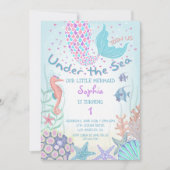 Rosa und Aquamarin unter der Meerjungfrau Geburtst Einladung (Vorderseite)