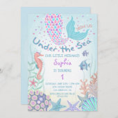 Rosa und Aquamarin unter der Meerjungfrau Geburtst Einladung (Vorne/Hinten)
