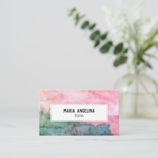 Rosa und aquamarine abstrakte Aquarellfarben bedrü Visitenkarte (Stehend Vorderseite)