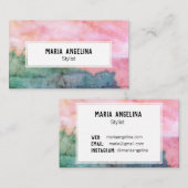 Rosa und aquamarine abstrakte Aquarellfarben bedrü Visitenkarte (Vorne/Hinten)