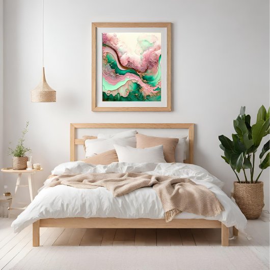 Rosa und Aquamarine Abstrakte Meeresbewegung Poster