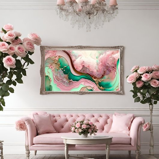 Rosa und Aquamarine Abstrakte Meeresbewegung Poster