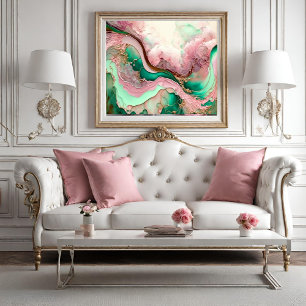 Rosa und Aquamarine Abstrakte Meeresbewegung Poster