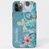 Rosa und aquamarine Aquarellblumen personalisiert Case-Mate iPhone Hülle (Rückseite)