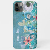 Rosa und aquamarine Aquarellblumen personalisiert Case-Mate iPhone Hülle (Rückseite)