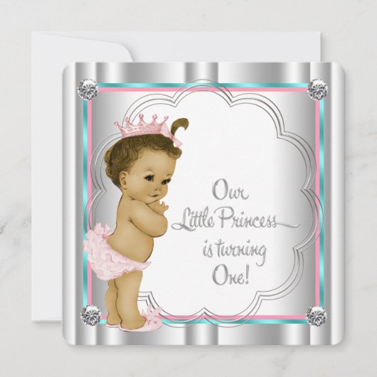 Rosa und Aquamarine blaue Prinzessin 1. Geburtstag Einladung (Vorderseite)