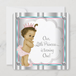 Rosa und Aquamarine blaue Prinzessin 1. Geburtstag Einladung