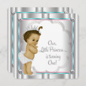 Rosa und Aquamarine blaue Prinzessin 1. Geburtstag Einladung (Vorne/Hinten)