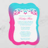 Rosa und Aquamarine blaue Wirbel Bat Mitzvah Einladung (Vorne/Hinten)