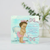 Rosa und Aquamarine Blue African American Baby Dus Einladung (Stehend Vorderseite)