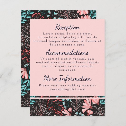 Rosa und Aquamarine Blumenkarten für Empfänge Begleitkarte (Vorne/Hinten)