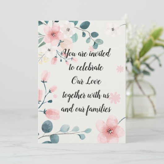 Rosa und Aquamarine Blüten Einladung (Stehend Vorderseite)