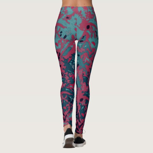 rosa und aquamarine Camouflage abstrakte Leggings (Rückseite)