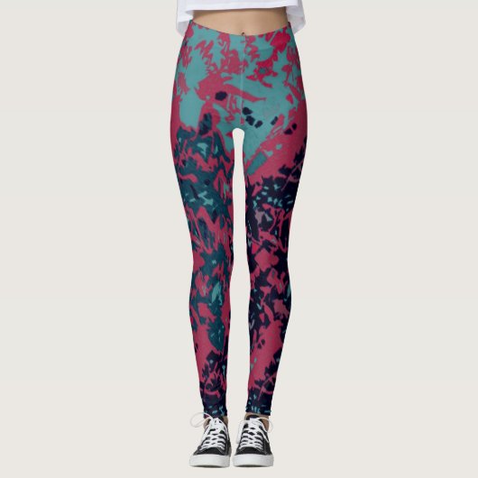 rosa und aquamarine Camouflage abstrakte Leggings (Vorderseite)