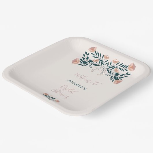 Rosa und Aquamarine Folklore Pappteller (Gewinkelt)