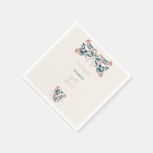 Rosa und Aquamarine Folklore Serviette (Ecke)