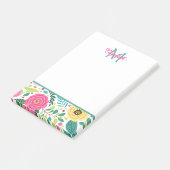 Rosa und Aquamarine Frühlingsflorenmonogramm Post-it Klebezettel (angewinkelt)
