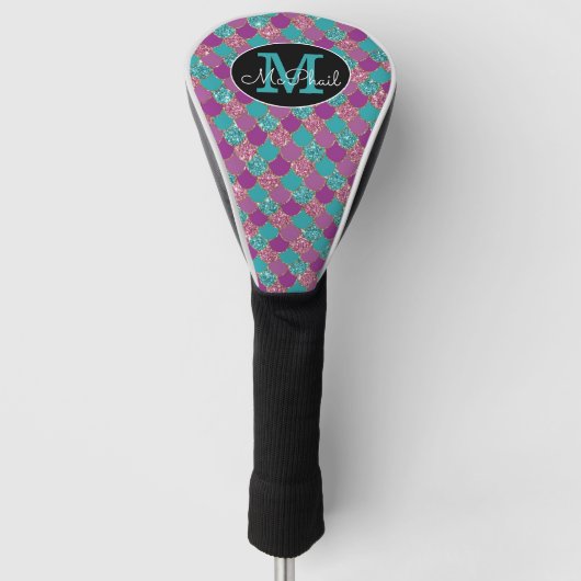 Rosa und Aquamarine Glitterie-Monogramm Golf Headcover (Vorderseite)
