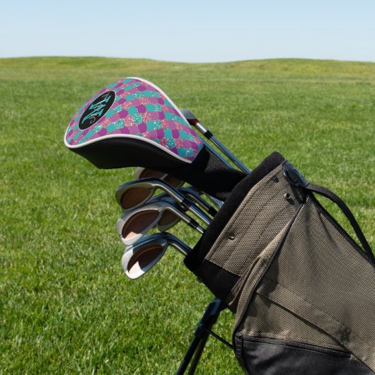 Rosa und Aquamarine Glitterie-Monogramm Golf Headcover (In SItu)
