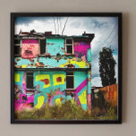 Rosa und Aquamarine Graffiti Kunst | Abandred Hous Leinwanddruck<br><div class="desc">Farbenfrohe aquamarine,  gelbe und rosa Graffiti urbane Kunst verlassen Gebäude. Dieses Bild war von der künstlerischen Intelligenz generativem Inhalt.</div>