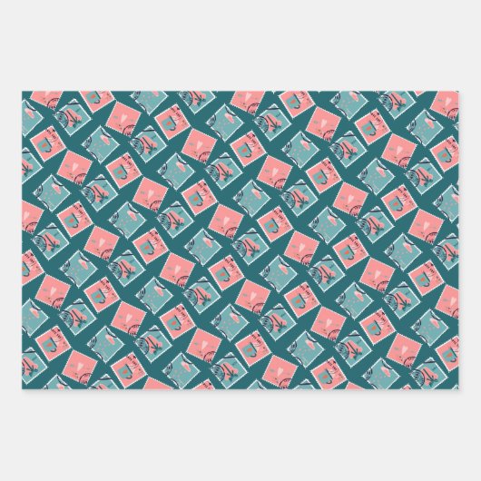 Rosa und Aquamarine Liebe Briefmarke Geschenkpapier Set (Vorderseite 3)