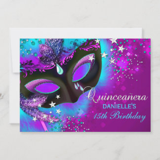 Rosa und Aquamarine Masquerade Quinceanera Einladu Einladung