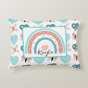 Rosa und Aquamarine Regenbogen, Schmetterlinge und Dekokissen