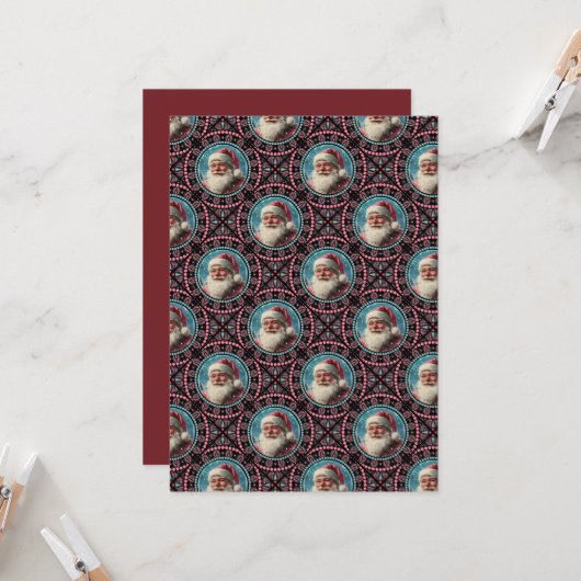 Rosa und Aquamarine Retro Santa Mandala Tile Einladung (Vorderseite/Rückseite Beispiel)