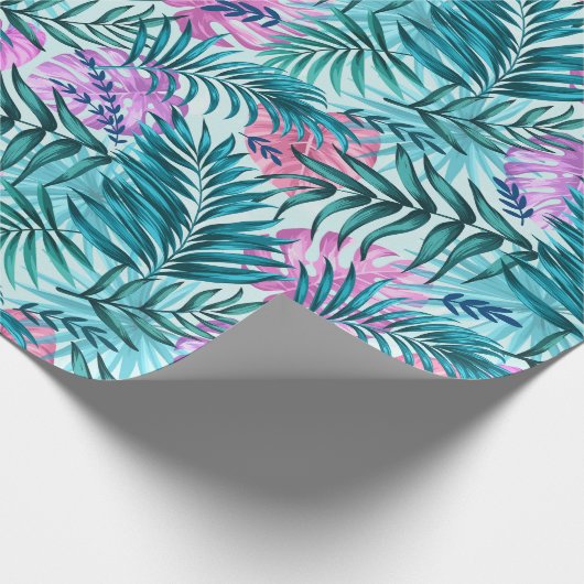 Rosa und Aquamarine tropische Palmen & Monstera Bl Geschenkpapier (Ecke)