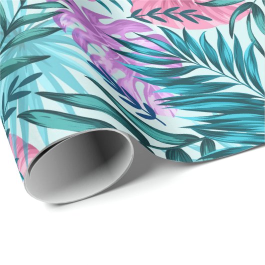 Rosa und Aquamarine tropische Palmen & Monstera Bl Geschenkpapier (Rolleneckpunkt)