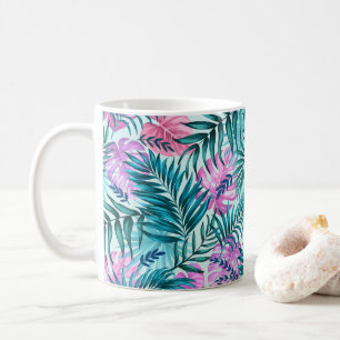 Rosa und Aquamarine tropische Palmen & Monstera Bl Kaffeetasse