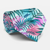 Rosa und Aquamarine tropische Palmen & Monstera Bl Krawatte (Gerollt)