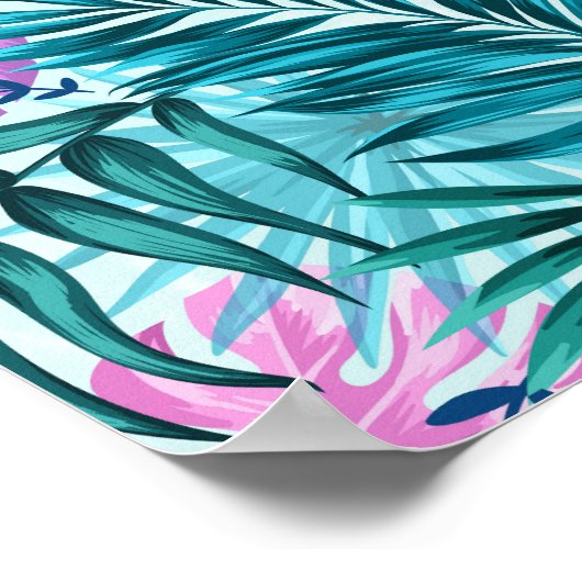 Rosa und Aquamarine tropische Palmen & Monstera Bl Poster (Ecke)