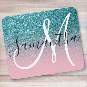 Rosa und Aquamariner Glitzer Ombre Monogram Mousepad