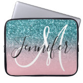 Rosa und Aquamariner Ombre Glitzer Mit Monogramm Laptopschutzhülle (Vorderseite)