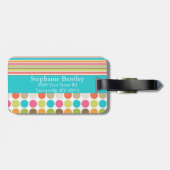 Rosa und Aquamariner Polka Dot Personalisierter Ge Gepäckanhänger (Rückseite horizontal)